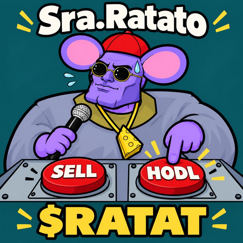 Sra.Ratato at the SELL and HODL buttons, pressing HODL
