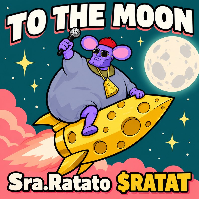Sra.Ratato riding a cheese rocket to the moon