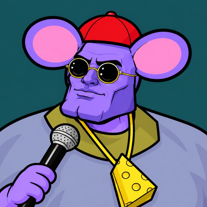 Sra.Ratato portrait with microphone and cheese chain
